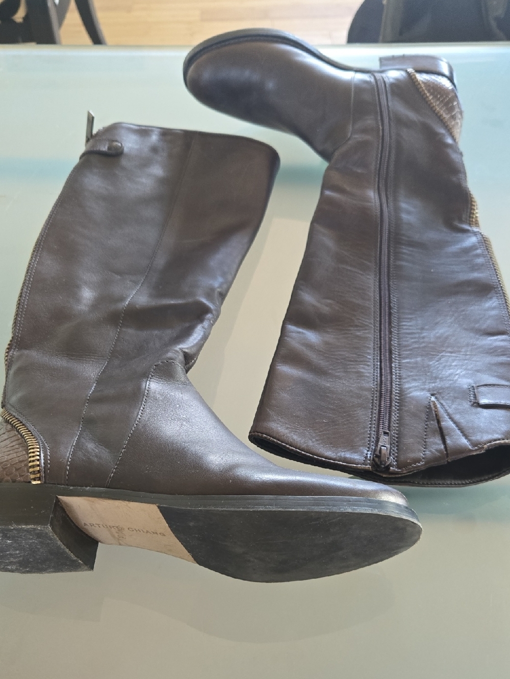 Arturo Chiang Dark Brown Leather Over-the-Knee Zip Boots